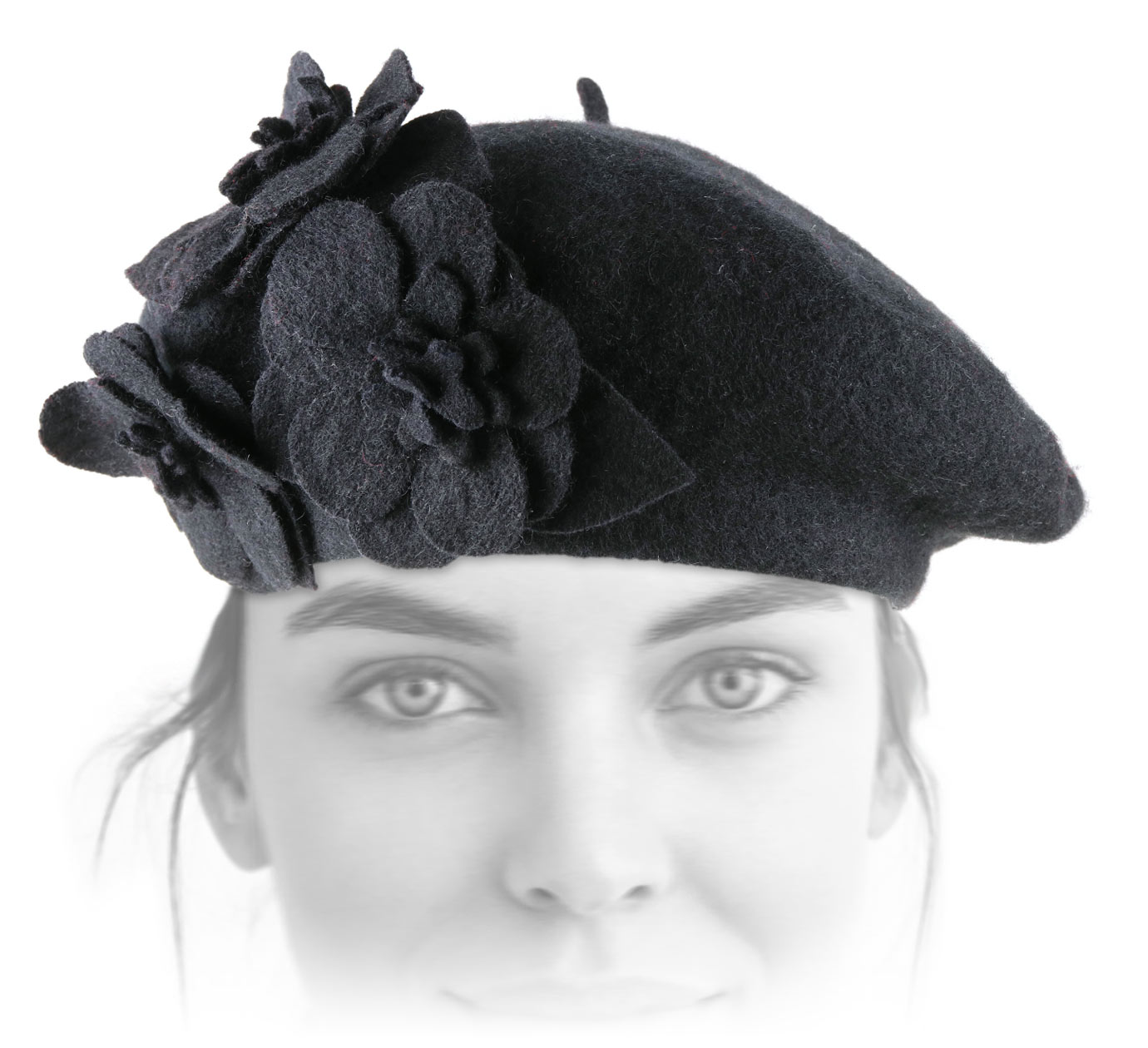 Flower Beret, Caps Betmar 80% wool - 20 