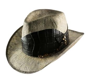 Chapeau western paille et cuir Catena Fiorita